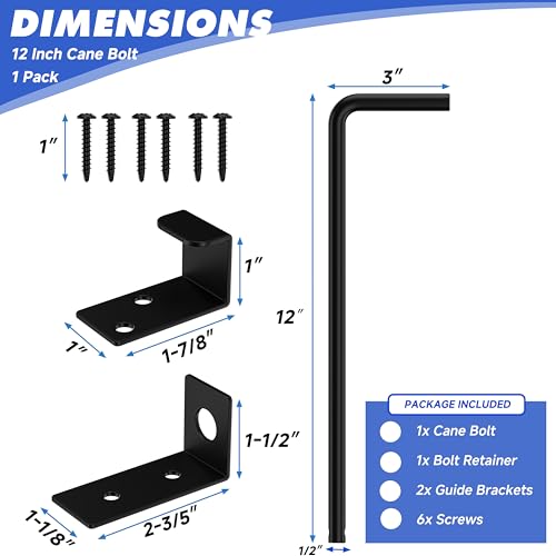 Image of 12 Inch Cane Bolt Gate Drop Rod, Square Heavy Duty Gate Latch, Cane Bolts for Wood Vinyl Metal Fences Gates-(Black Finish,1 Pack)