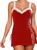 Knotica Sexy Santa Costume for Women - Velvet Christmas Lingerie Babydoll Nightie Holiday Sleepwear & Xmas Party Outfit Red