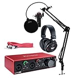 Focusrite Scarlett 2i2 Studio 3rd Gen USB Audio Interface Bundle with Pro Tools First, Microphone, Headphones, XLR Cable, Knox Studio Stand, Shock Mount, and Pop Filter (7 Items)