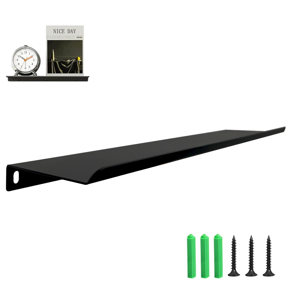 OUYULAI Metal Floating Shelves, Length 40CM, Black Wall Shelf for Bathroom, Display Shelves for Wall Decorative for Living Room, Kitchen, Bedroom, Hallway, Office, 1Pcss