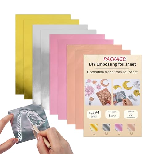Prägefolie | Metall Aluminium Blätter Für Stanzarbeiten - Glänzende Prägefolie | Für Handarbeiten für Zuhause für Scrapbooking für Schule für Klassenzimmer für Büro für Grußkarten und für