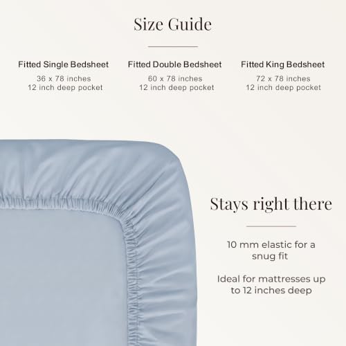Image of Huesland 300 TC Premium 100% Pure Cotton Luxe Soft Touch Fitted King Size Bedsheet Cotton with 2 Pillow Covers | Greyish Blue | 72 x 78 Inches
