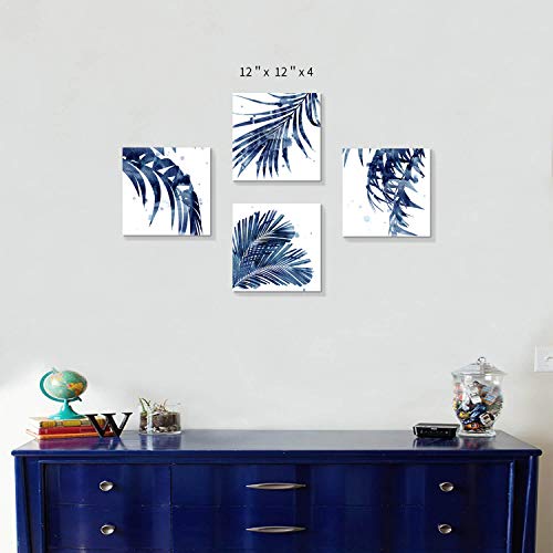 Artistic Path Leaf Artwork Paintings Wall Art: Palm Leaves Picture Print On Canvas For Office Bedroom (12" W X 12" H X 4 Pcs, Multi-Sized) #TOP1