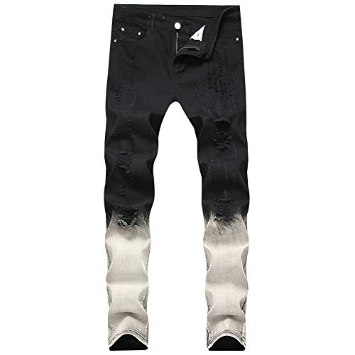 LONGBIDA Men's Skinny Black Moto Biker Ripped Destroyed Fashion Stretch Jeans Pants(Black Grey,34)