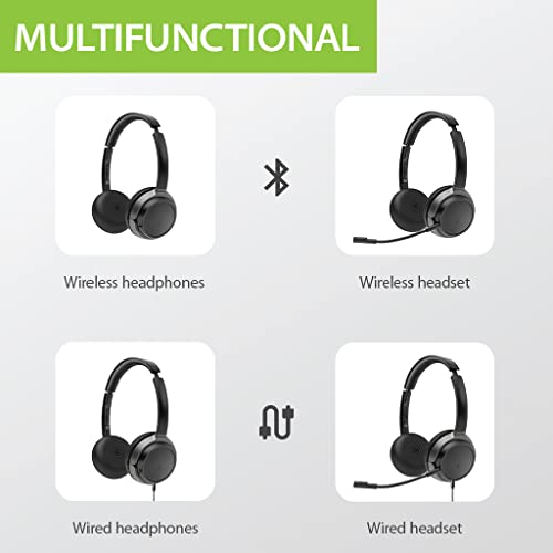 Avantree Alto Clair 2 - Multifunctional Bluetooth Headphones & Detachable Noise-Filtering Mic With Wired & Wireless Headset Modes, Dual Link Connectivity For Pc, Computer & Phone, Clear Calls Anywhere #TOP4