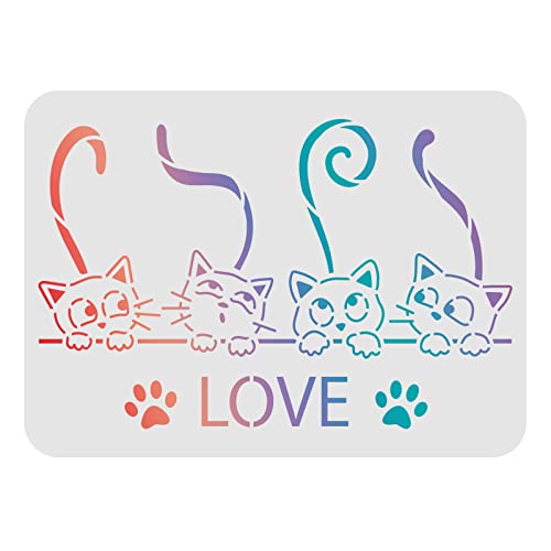 FINGERINSPIRE Cat Stencils - 11.7x8.3 inch Love Cat & Paw Patterns for Painting on Wood, Floor, Wall, Fabric