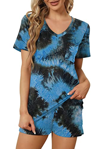 Image of RUBZOOF Women's Short Sleeve Pajama Sets with Pockets Casual V Neck 2 Piece Lounge Sets S-3XL