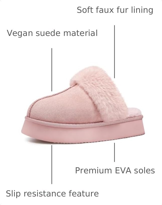 Image of Litfun Fuzzy Memory Foam Slippers for Women Indoor Outdoor House Shoes