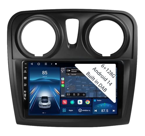 【6+128GB Dab Integrado】 Autorradio Android 15 de 9 Pulgadas Radio para Renault Dacia Logan 2 Sandero B52 2012-2019 Carplay Car Play inalámbrico Pantalla Navegación Reproductor Estéreo Pantalla táctil