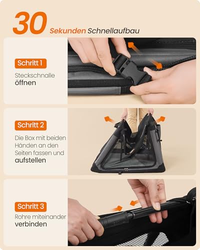 Feandrea Hundebox faltbar, 60 cm Transportbox für kleine Hunde, Hundetasche, Oxford-Gewebe, mit 4 Türen aus Netzstoff, Griffen, Taschen für Futter und Wasserflasche, tintenschwarz PDC016B01