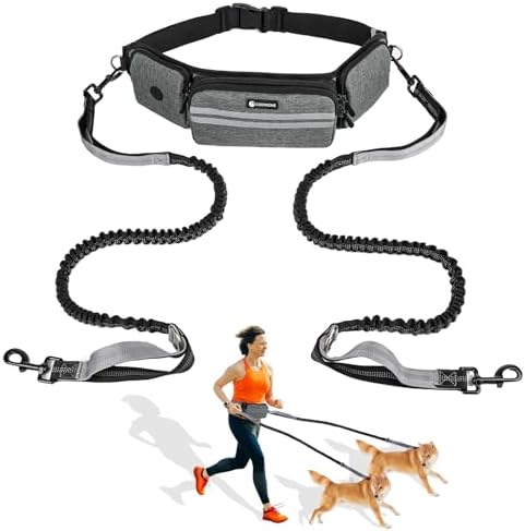 Leckerlitasche für Hunde, Bauchtasche für Hunde Zubehör-Leckerlibeutel mit Kotbeutelspender, reflektierende Bungee-Waist-Leine Für Gassi, Wanderungen & Hundetraining (Grau, Mit 2 H