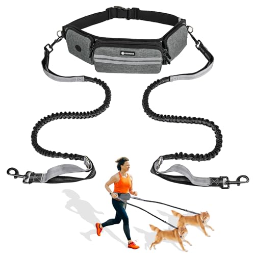 Hands Free Dog Leash with Dog Walking Fanny Pack for Large Medium Small Dogs, Heavy Duty Durable Reflective Waist Bungee Leash for Dog Training,Night Walking Running Jogging Hiking