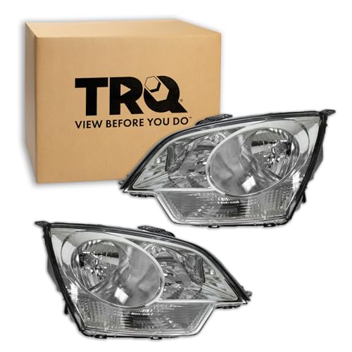 TRQ 2 Piece Headlight Assembly Set Chrome Bezel Driver & Passenger Side Compatible with Chevrolet Captiva Sport 2012-2014 Saturn Vue 2008-2010 GM2502306 GM2503306 22886833 22886834 96830927 96830928