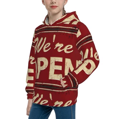 We Open Red Retro Kid Hoodies Boys Sweatshirts Girls Pullover with Pocket2