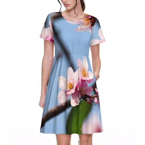 Jupe trapèze rétro imprimée Plum Blossom 1 pour femme avec poches