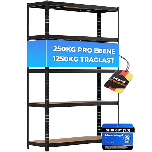 ALL Premium Schwerlastregal 180x120x40 cm Schwarz 1250kg Traglast, schwerlastregal 40 cm tief geeignet als Lastenregal, Regal 120 cm breit & Kellerregal 120 breit, vielseitige Lagerregale Keller