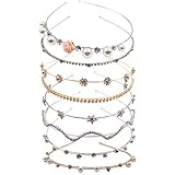 8PCS Crystal Headband Pearls Flower Hairbands Jewelry Rhinestone Fashion Headbands Gold Sliver Metal Headbands Headdress for Girls Women Teens