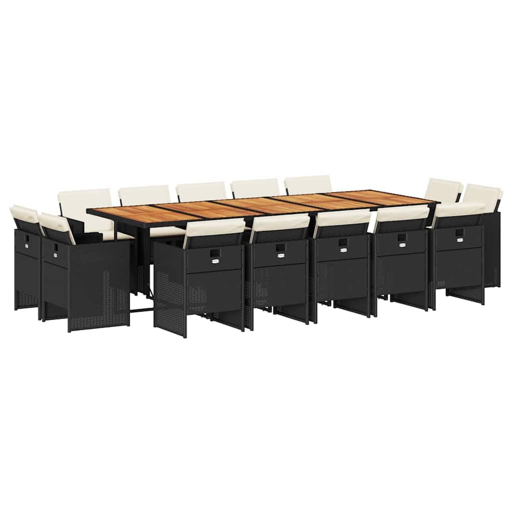 vidaXL Ensemble à Manger de Jardin 15 pcs Coussins Noir résine tressée