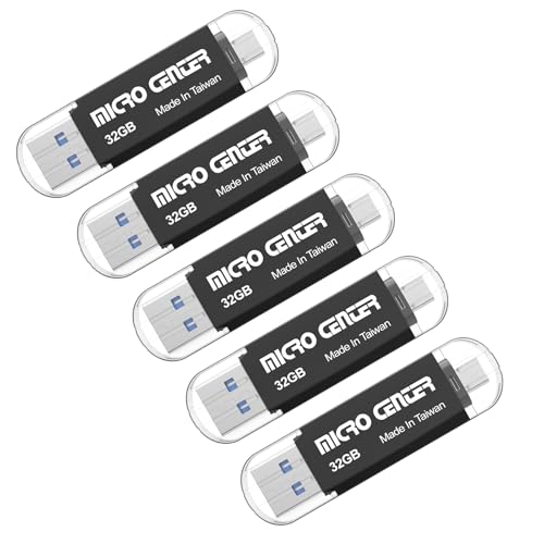 INLAND Micro Center SuperSpeed 5 Pack 32GB Daul Drive up to 100MB/s Type C & Type A 2-in-1 USB 3.0 Flash Drive Thumb Drive Memory Storage Stick for Android Computers MacBook Tablets PC,Brown