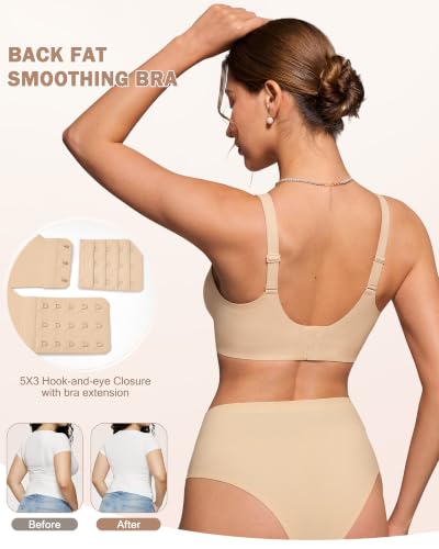 HORISUN Deep V Neck Wireless Seamless Supportive Bra (Nude 38DDD) — view 5