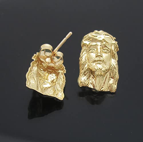 Men's 10K Yellow Gold Jesus Earrings Jesus Face 0.5 in x 0.35 in3
