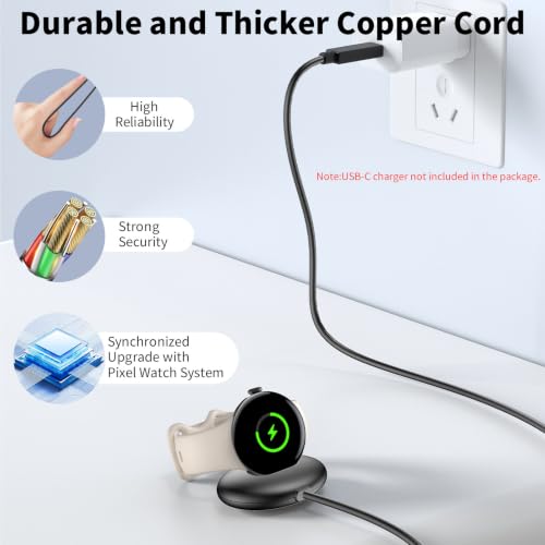 Image of Charger Cable for Google Pixel Watch 4,USB C Quick Charging Dock 3ft Only Compatible with Google Pixel Watch 4 (41mm /45mm) Connected Smartwatch Charger Cord Replacement Charging Cable,1M Black