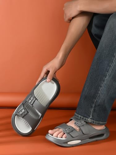 Image of DOCTOR HEALTH SUPER SOFT Men EVA Double Strap Sandals | Adjustable Buckle Comfort Slides | Lightweight Anti-Slip Casual Slippers for Indoor Outdoor Everyday Wear