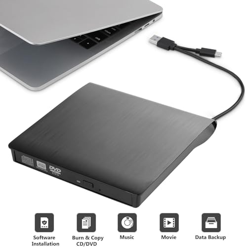 Image of Wefly High Speed USB and Type C 3.0 Slim Portable External CD /DVD-RW Drive Writer Burner Rewriter Player for Laptop PC, Mac /Book Pro Black