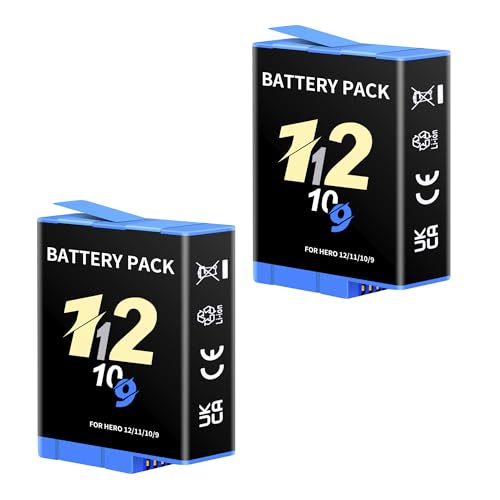 SUGUBU 2 Pack for Hero 12 11 10 9 Black Camera Battery Compatible with Hero 12/11/10/9 Official Action Cameras Batteries Rechargeable Replacement Upgrade Capacity (2-Pack 2000mah)