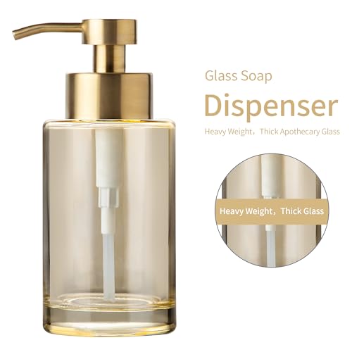 Image of Enra Thick Glass Soap Dispenser, Gold Liquid Hand Bathroom Soap Dispenser