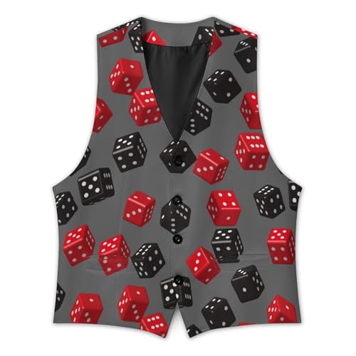 3D Red Black Dice Pattern Men's Suit Vest Slim Fit V-Ncek Waistcoat Business Casual Vest3