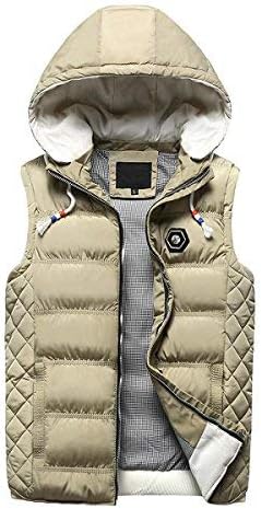 Mens Puffer Vest Active Gilet Padded Vest Men Sleeveless Jacket Removable Hooded Winter Outwear Jacket Khaki, S