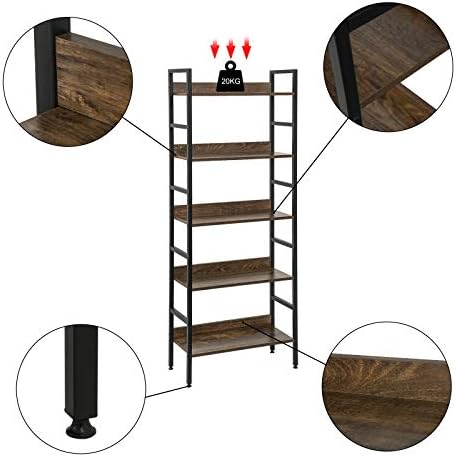 EUGAD Shelving Unit, Heavy Duty Standing Storage Shelf, Bookcase Garage Shelves Wooden Shelves with Metal Shed Construction for Bedroom,Living,Home Office,Bathroom,Black Marble