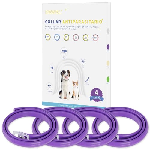 DEWEL Collares Antiparasitarios, Set de 4 Collar contra Pulgas y ...