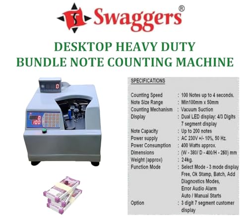 Image of swaggers Heavy Duty Bundle Note Counting Machine- Desktop Model (Counts 100 Notes Upto 4 Seconds)