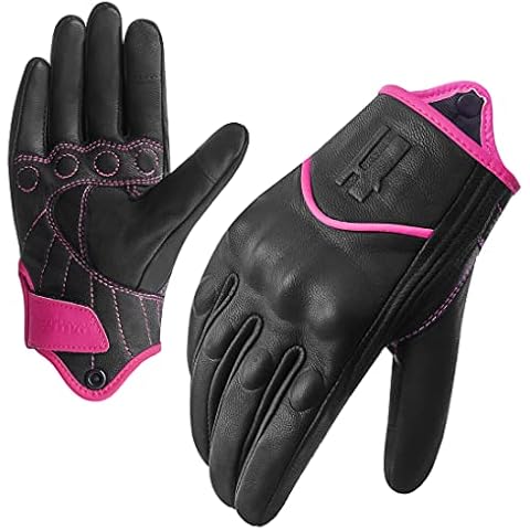 Harssidanzar Pink/Black Leather Motorcycle Gloves Cover