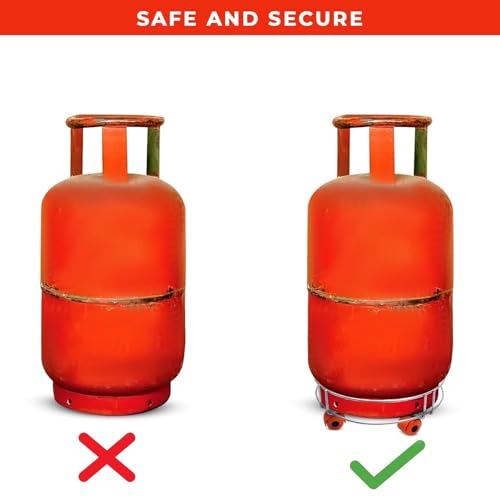 Image of PANCA Gas Cylinder Trolley with Wheels for Kitchen | Stainless Steel LPG Cylinder Stand | Easy Moving Gas Trolley for Home, Water Can & Plant Pots | Heavy Duty