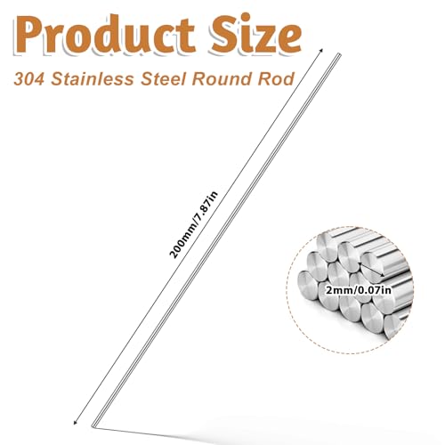 10 Stück 200 mm x 2 mm Edelstahl 304 Metallstange Rundstäbe Metallstäbe Rundstahl für DIY Handwerk Modellprojekt