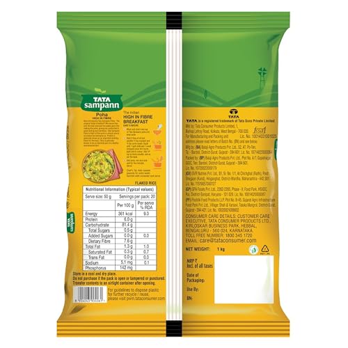 Image of Tata Sampann, High in Fibre Poha, 1kg (Pack of 3)