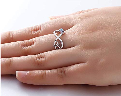 Glamcarat Sterling Silver Personalized Ring 2 Birthstones Customized Engraved Mothers Jewelry For Women Infinity Name Ring Promise Ring For Her Family Jewelry (Sterling-Silver, 7) #TOP1