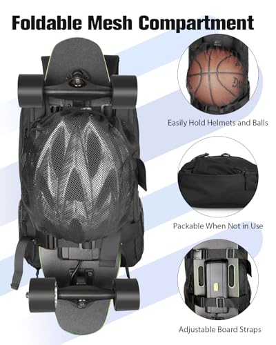 Image of WOLT Skateboard Backpack, 15.6 Inch Laptop Backpack for Men Women, Sports Backpack with Ball Holder