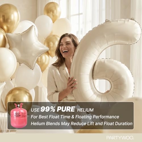 Image of PartyWoo Beige Number 6 Balloon 40 Inch 25pcs White Sand Foil Star Gold