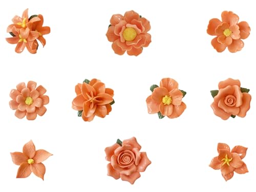 wybdtic Handmade Porcelain 3D Ceramic Flower Combination, Eternal Flower Decoration for Home Office Decor, Porcelain Decorations, Exquisite, Ceramic Floral Decorations,Set of 10 (Orange) by wybdtic - Used condition - Image 4