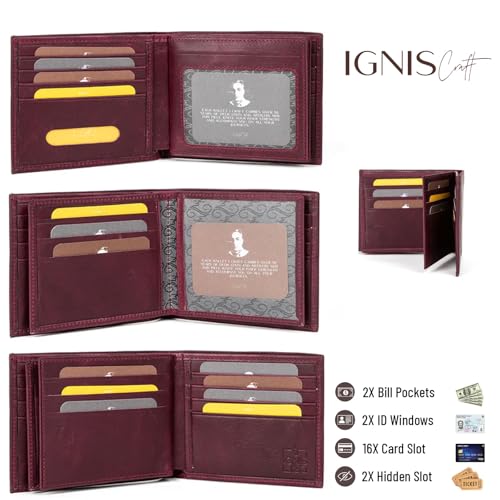 Genuine Leather Double fold Burgundy Fourfold Wallet for Men RFID Blocking - Gifts for Him (Essential Spinel)3