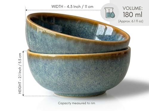 Image of Freakway Ceramic Bowls, Reactive Teal Green, Set of 6, 180ml, Microwave and Dishwasher Safe, for Serving Dal, Cereal, Snacks