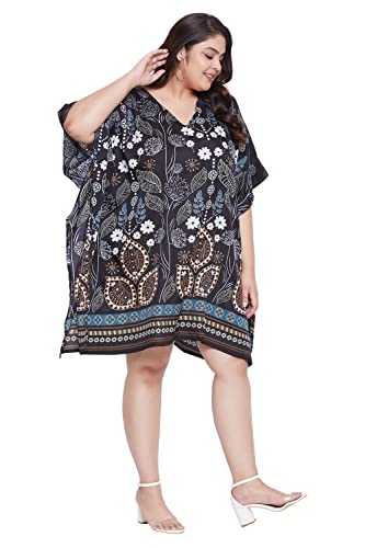 Image of Oussum Short Caftans for Women Plus Size Kaftan Tunic Tops Polyester Summer Beach Clothing Mini Cover Ups Dress for Ladies
