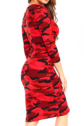 Image of ICONOFLASH Women's 3 /4 Sleeves Midi Bodycon Dress Crew Neck Fitted Dresses with Plus Size Options