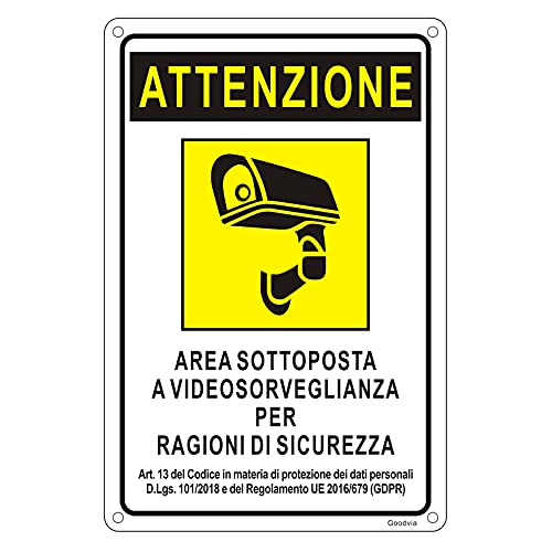 Goodvia Cartello area Videosorvegliata Metallo 30x20cm, Segnaletica Videosorveglianza Alluminio Targa Videosorveglianza Riflettente, Impermeabile e Resistente ai Raggi UV Adatti per Case e Aziende