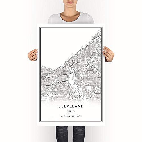 Squareious Cleveland Map Poster Print | Modern Black And White Wall Art | Scandinavian Home Decor | Ohio City Prints Artwork | Fine Art Posters 24X36 #TOP6