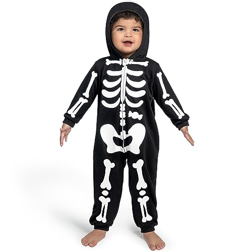 Costume d'Halloween cosplay squelette bébé et vêtement de nuit noir à capuche zippé
